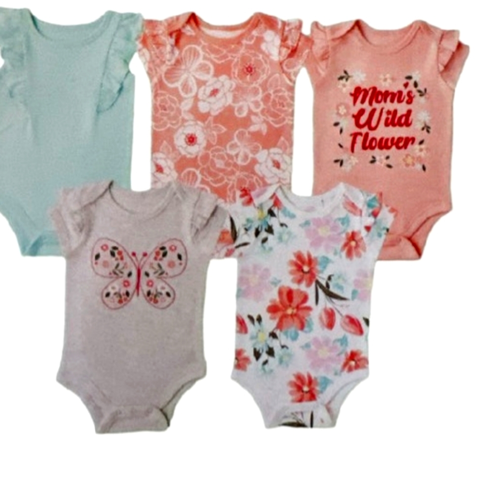 Member’s Mark Baby Girl’s Tag Free 5-Pack Favorite Cotton Bodysuits - Picture 1 of 1